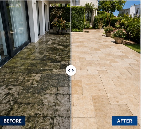 Patio cleaning before and after