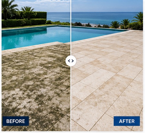 Pool deck cleaning before and after