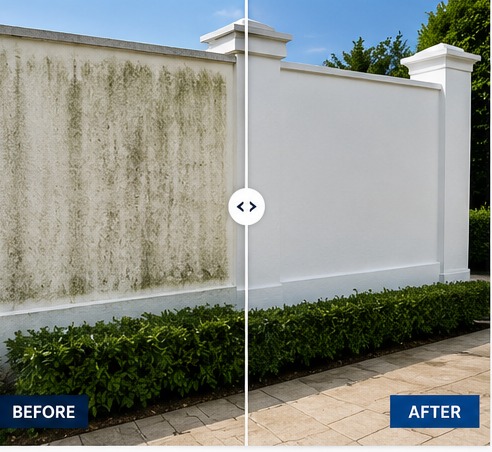 Exterior wall cleaning before and after
